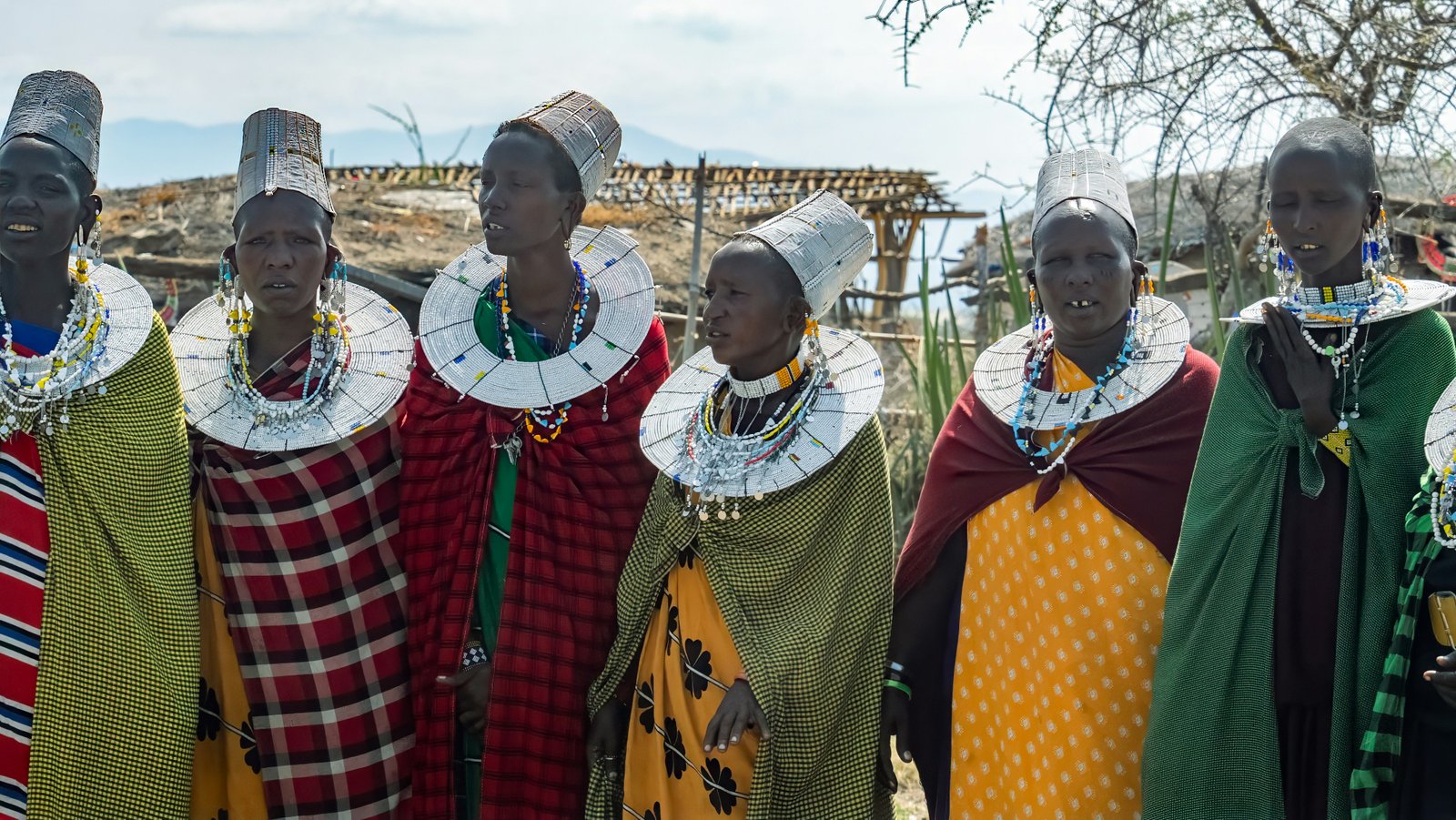 Maasai community members in traditional dress during a cultural village visit in Tanzania